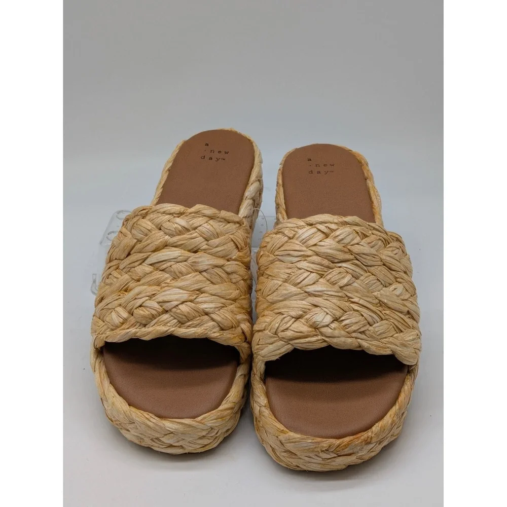 A New Day Casey Raffia Platform Slide Sandals Beige Women's Size 10 NWT